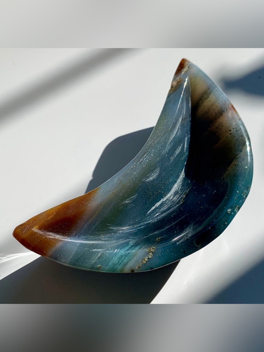 Handmade Carved Ocean Jasper Moon shaped Dish/ Bowl